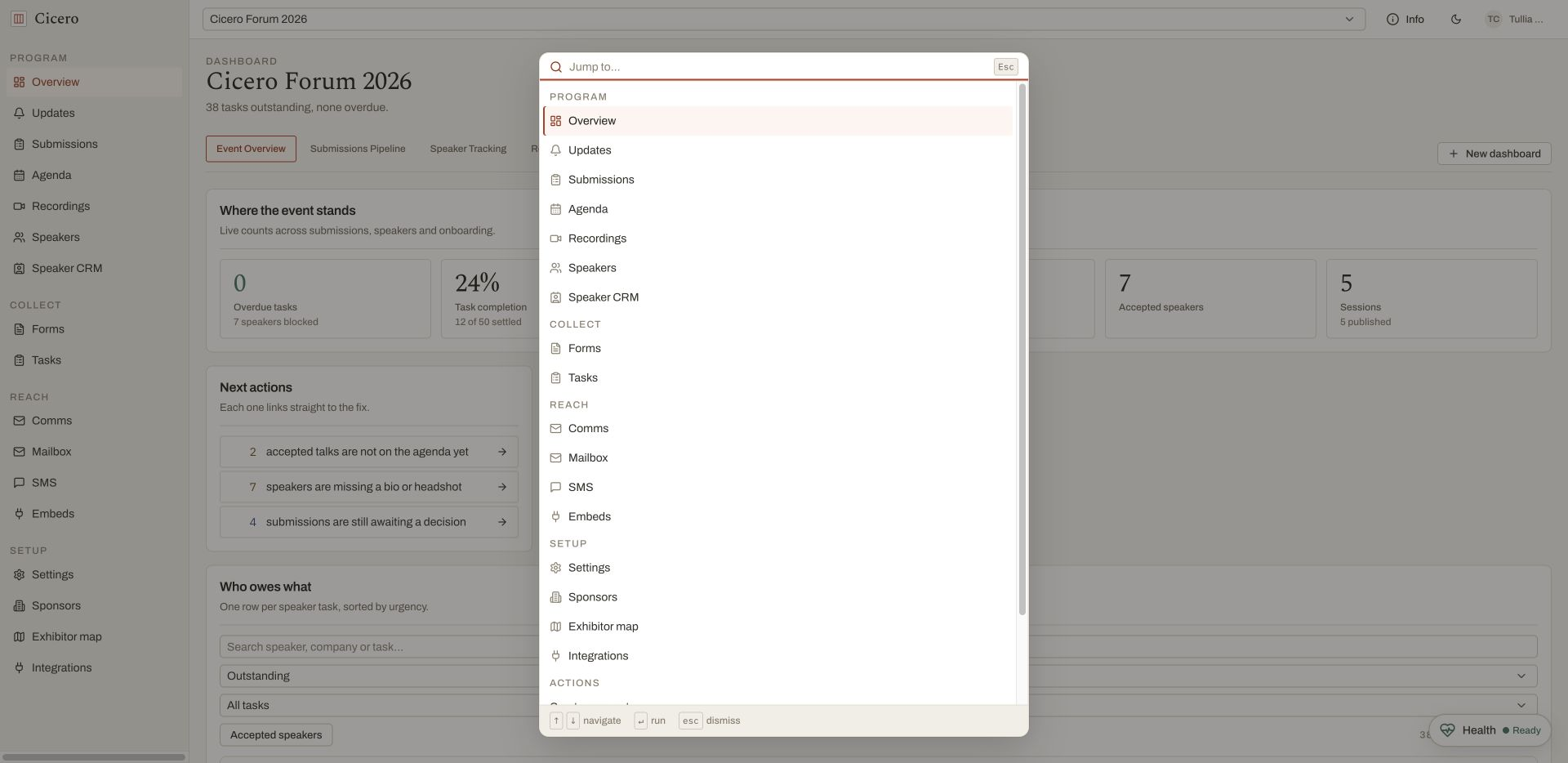 Keyboard command menu